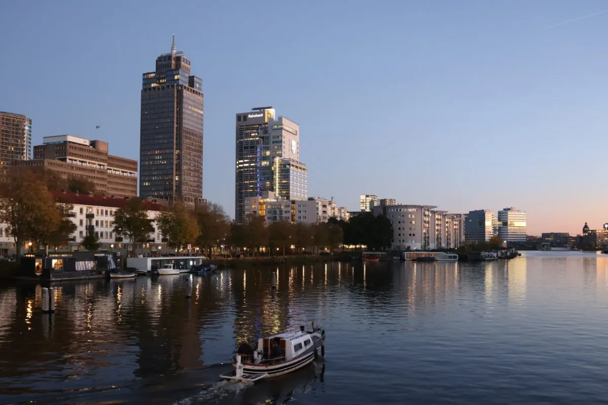 The Amstel river in Amsterdam at dusk